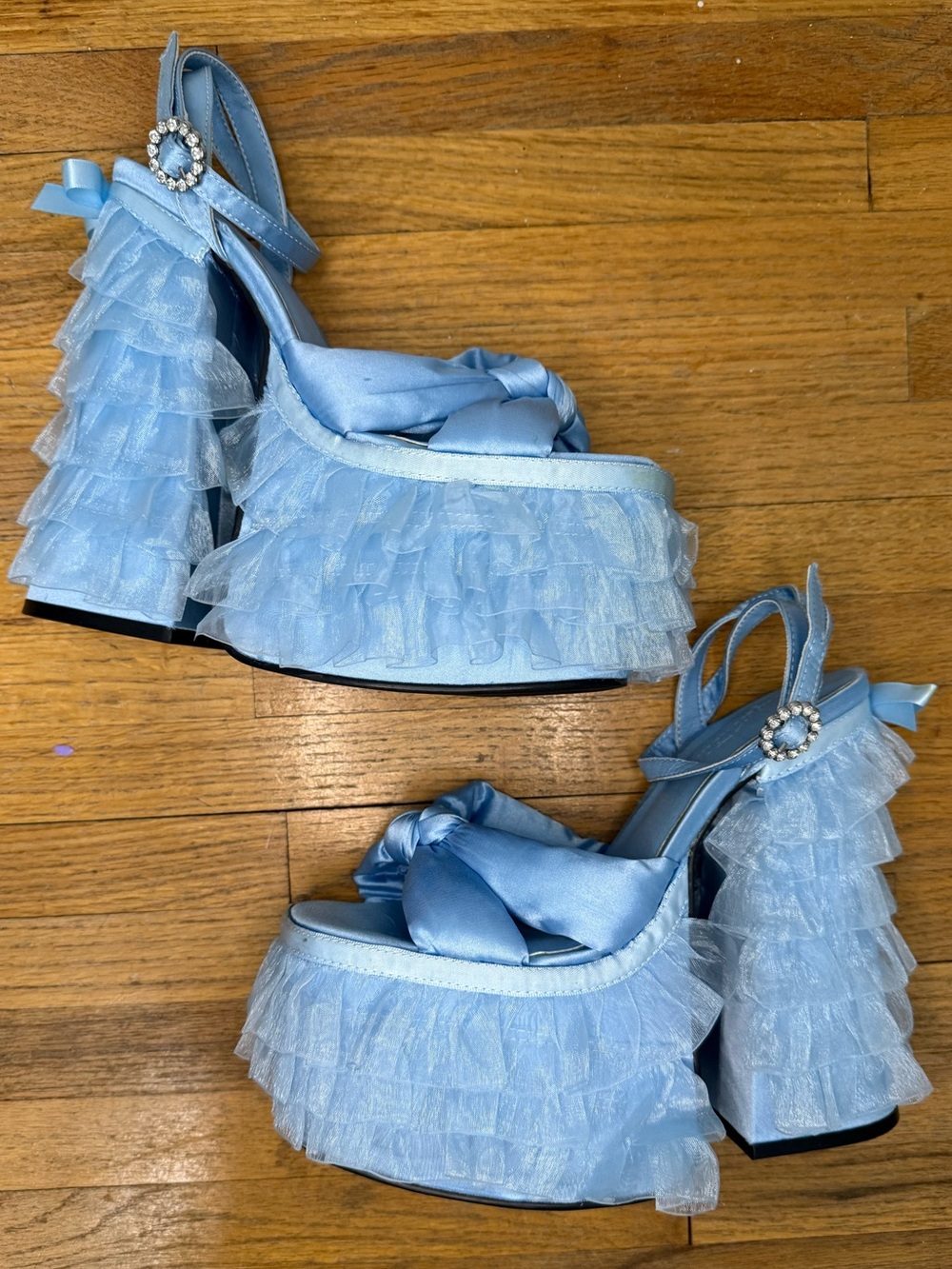 Sugar Thrillz Dolls Kill Blue Platform Heels Ruffle Bow Coquette Size 8 - Picture 4 of 14